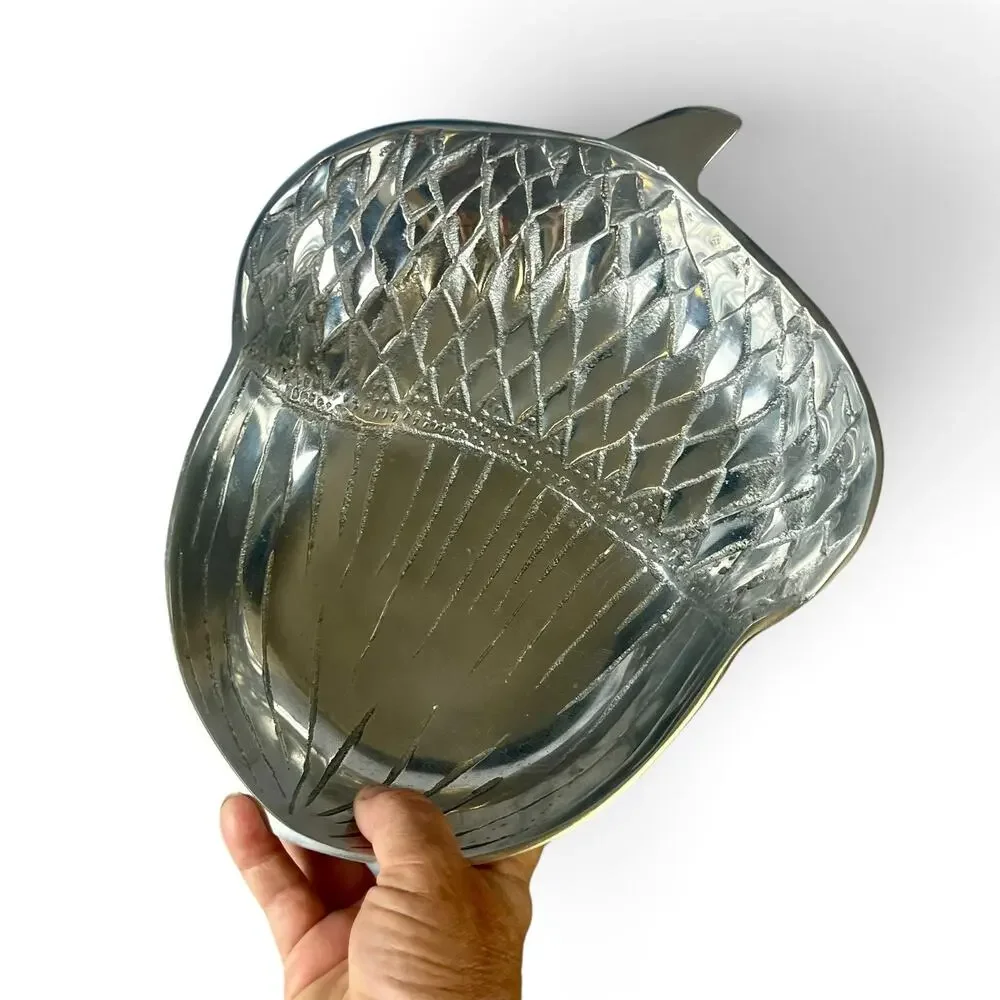 Large Metal Acorn Serving Bowl 11x9”SilverTone Fall Thanksgiving Decor Catchall